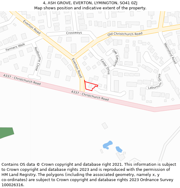 4, ASH GROVE, EVERTON, LYMINGTON, SO41 0ZJ: Location map and indicative extent of plot