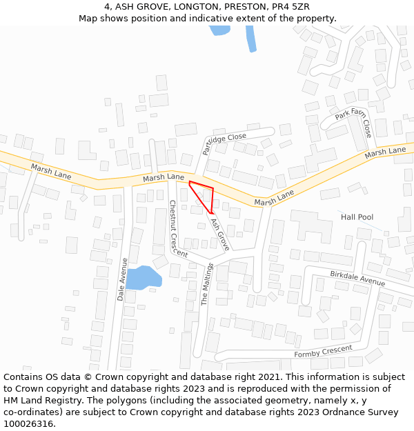 4, ASH GROVE, LONGTON, PRESTON, PR4 5ZR: Location map and indicative extent of plot