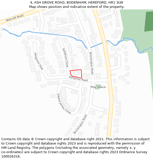 4, ASH GROVE ROAD, BODENHAM, HEREFORD, HR1 3LW: Location map and indicative extent of plot