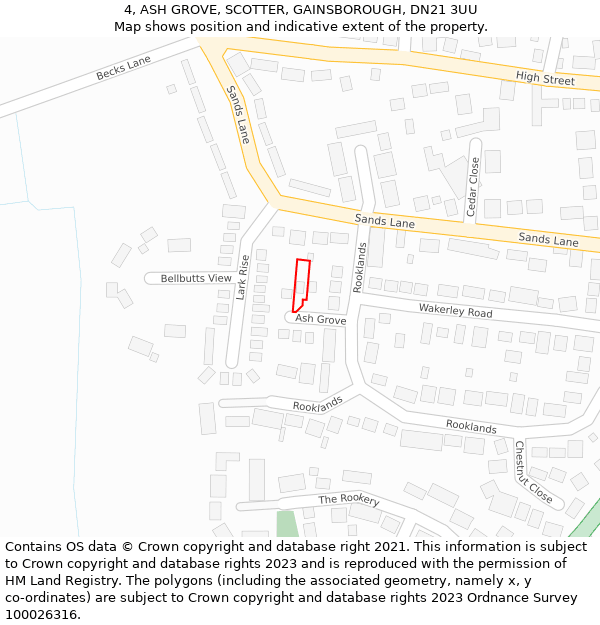 4, ASH GROVE, SCOTTER, GAINSBOROUGH, DN21 3UU: Location map and indicative extent of plot