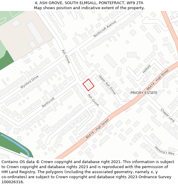 4, ASH GROVE, SOUTH ELMSALL, PONTEFRACT, WF9 2TA: Location map and indicative extent of plot