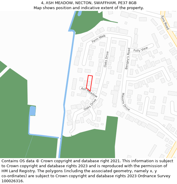 4, ASH MEADOW, NECTON, SWAFFHAM, PE37 8GB: Location map and indicative extent of plot