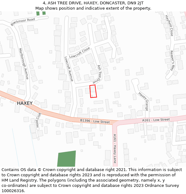 4, ASH TREE DRIVE, HAXEY, DONCASTER, DN9 2JT: Location map and indicative extent of plot