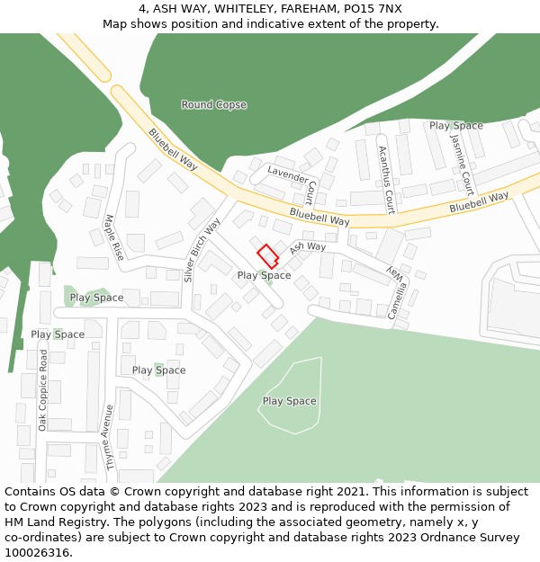 4, ASH WAY, WHITELEY, FAREHAM, PO15 7NX: Location map and indicative extent of plot