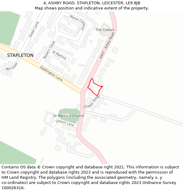 4, ASHBY ROAD, STAPLETON, LEICESTER, LE9 8JB: Location map and indicative extent of plot