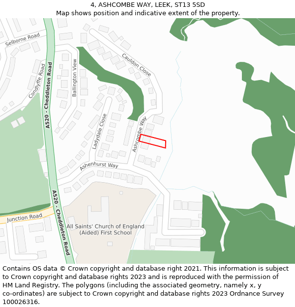 4, ASHCOMBE WAY, LEEK, ST13 5SD: Location map and indicative extent of plot