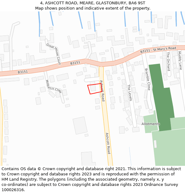 4, ASHCOTT ROAD, MEARE, GLASTONBURY, BA6 9ST: Location map and indicative extent of plot