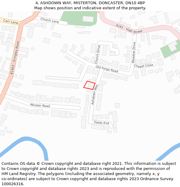 4, ASHDOWN WAY, MISTERTON, DONCASTER, DN10 4BP: Location map and indicative extent of plot