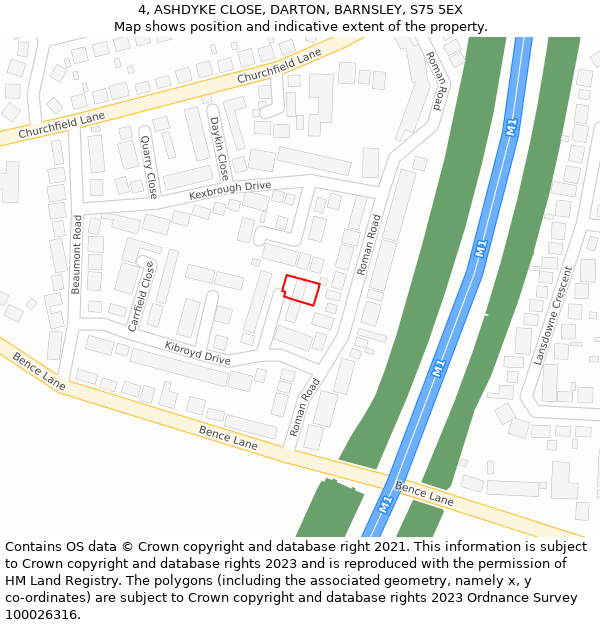 4, ASHDYKE CLOSE, DARTON, BARNSLEY, S75 5EX: Location map and indicative extent of plot