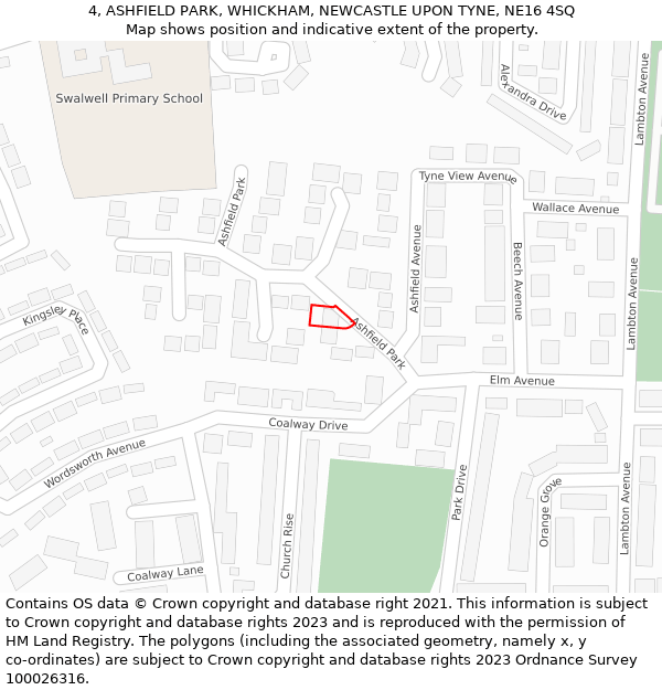 4, ASHFIELD PARK, WHICKHAM, NEWCASTLE UPON TYNE, NE16 4SQ: Location map and indicative extent of plot