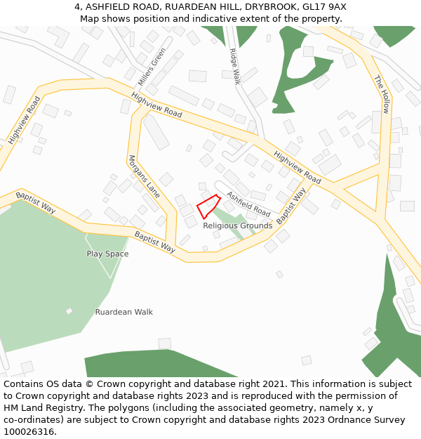 4, ASHFIELD ROAD, RUARDEAN HILL, DRYBROOK, GL17 9AX: Location map and indicative extent of plot
