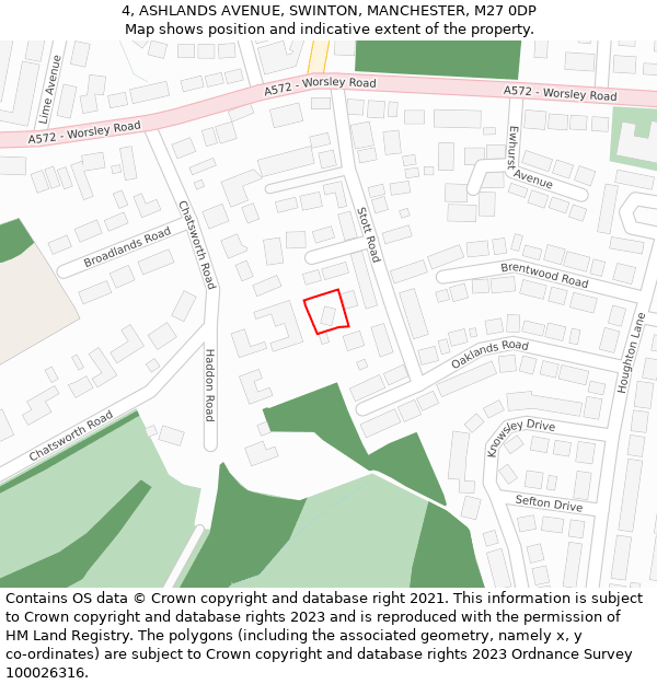 4, ASHLANDS AVENUE, SWINTON, MANCHESTER, M27 0DP: Location map and indicative extent of plot