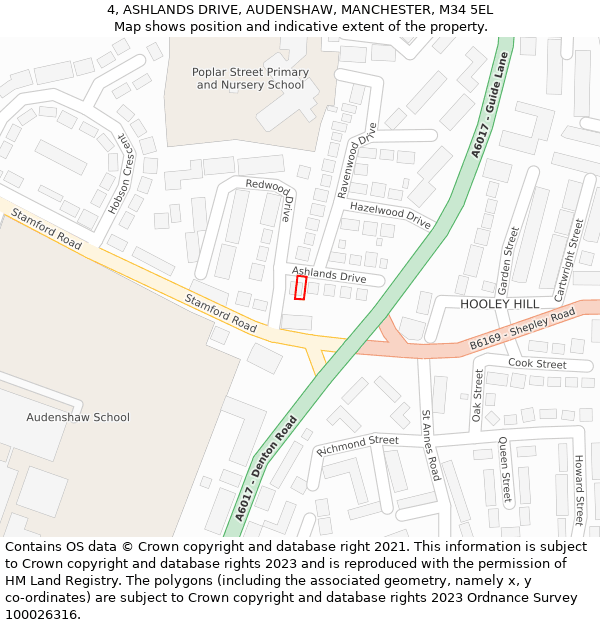 4, ASHLANDS DRIVE, AUDENSHAW, MANCHESTER, M34 5EL: Location map and indicative extent of plot