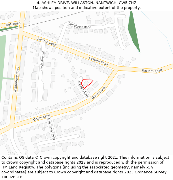 4, ASHLEA DRIVE, WILLASTON, NANTWICH, CW5 7HZ: Location map and indicative extent of plot