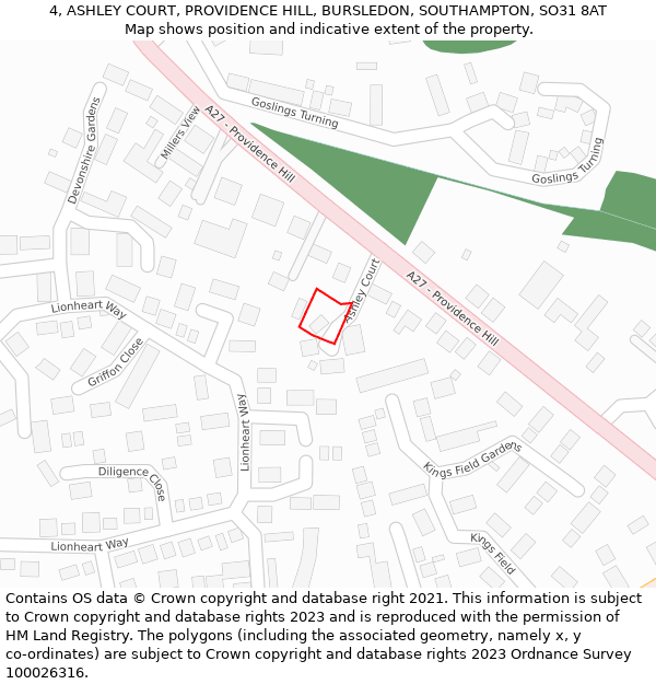 4, ASHLEY COURT, PROVIDENCE HILL, BURSLEDON, SOUTHAMPTON, SO31 8AT: Location map and indicative extent of plot