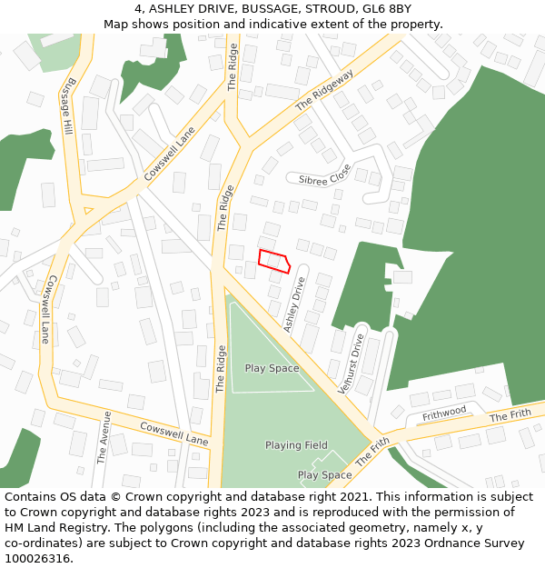 4, ASHLEY DRIVE, BUSSAGE, STROUD, GL6 8BY: Location map and indicative extent of plot