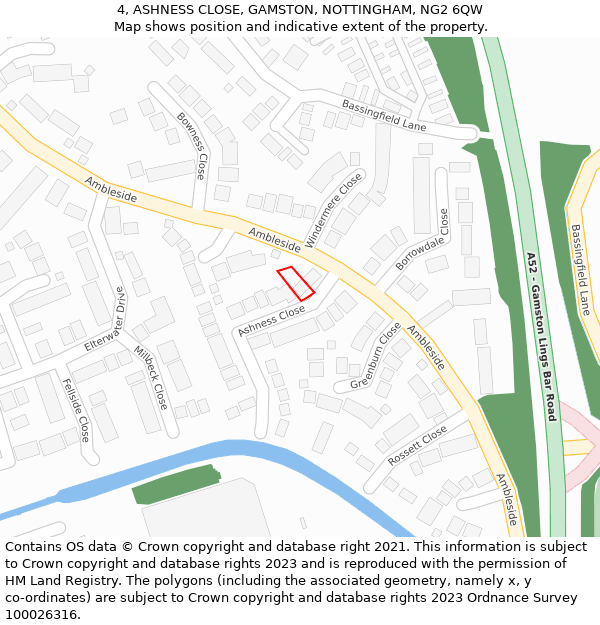 4, ASHNESS CLOSE, GAMSTON, NOTTINGHAM, NG2 6QW: Location map and indicative extent of plot