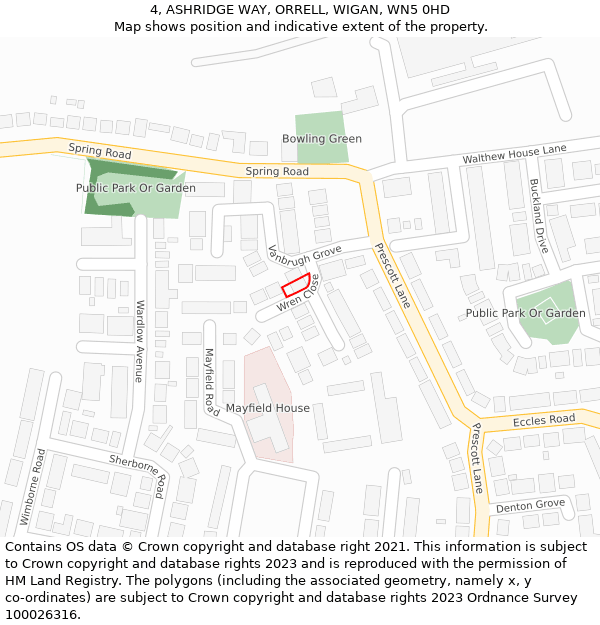 4, ASHRIDGE WAY, ORRELL, WIGAN, WN5 0HD: Location map and indicative extent of plot