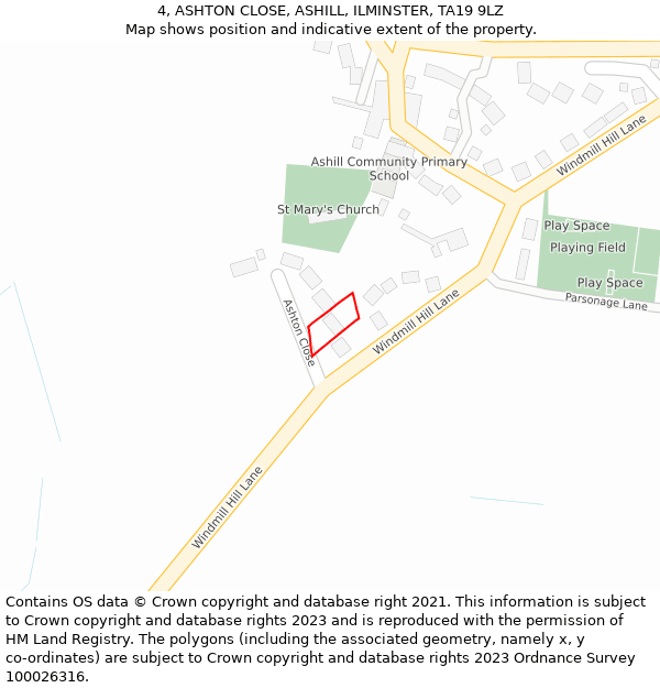 4, ASHTON CLOSE, ASHILL, ILMINSTER, TA19 9LZ: Location map and indicative extent of plot