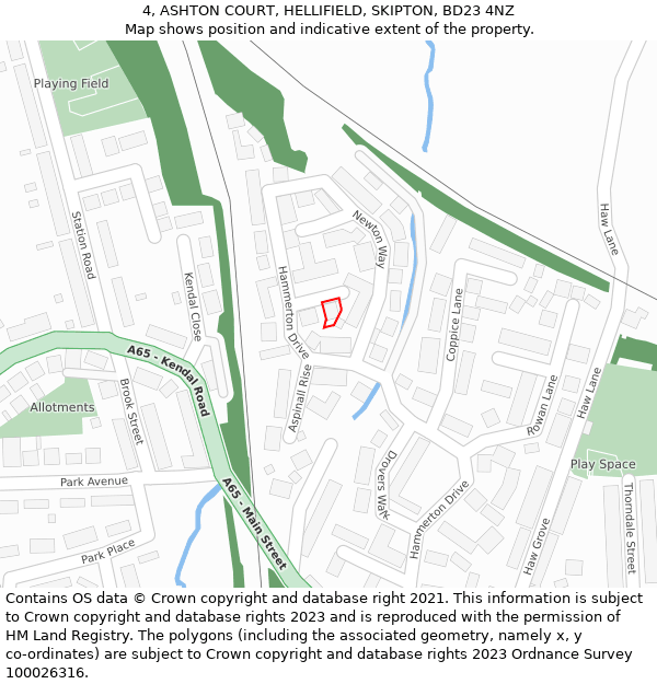 4, ASHTON COURT, HELLIFIELD, SKIPTON, BD23 4NZ: Location map and indicative extent of plot