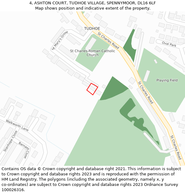 4, ASHTON COURT, TUDHOE VILLAGE, SPENNYMOOR, DL16 6LF: Location map and indicative extent of plot