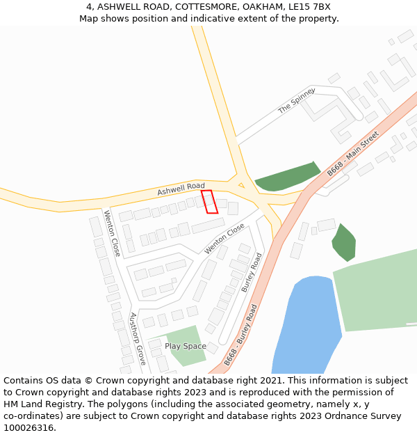 4, ASHWELL ROAD, COTTESMORE, OAKHAM, LE15 7BX: Location map and indicative extent of plot