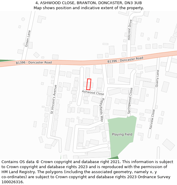 4, ASHWOOD CLOSE, BRANTON, DONCASTER, DN3 3UB: Location map and indicative extent of plot