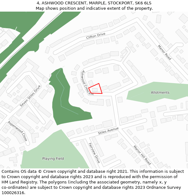 4, ASHWOOD CRESCENT, MARPLE, STOCKPORT, SK6 6LS: Location map and indicative extent of plot