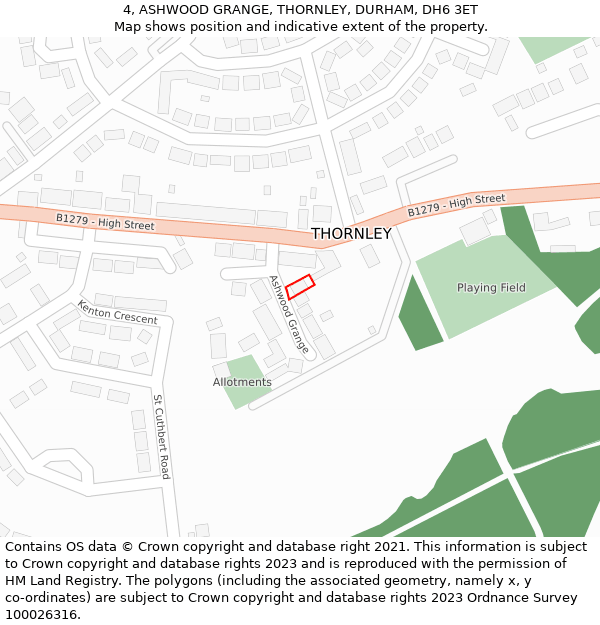 4, ASHWOOD GRANGE, THORNLEY, DURHAM, DH6 3ET: Location map and indicative extent of plot