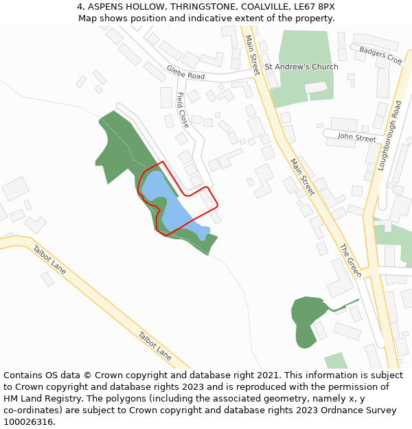 4, ASPENS HOLLOW, THRINGSTONE, COALVILLE, LE67 8PX: Location map and indicative extent of plot