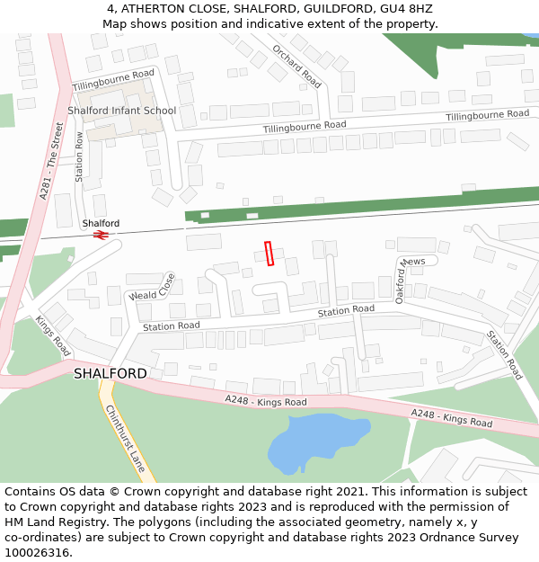 4, ATHERTON CLOSE, SHALFORD, GUILDFORD, GU4 8HZ: Location map and indicative extent of plot