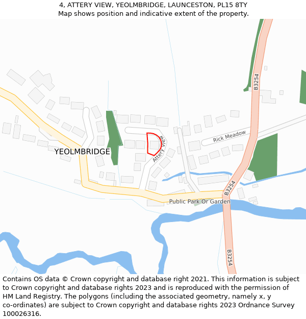 4, ATTERY VIEW, YEOLMBRIDGE, LAUNCESTON, PL15 8TY: Location map and indicative extent of plot
