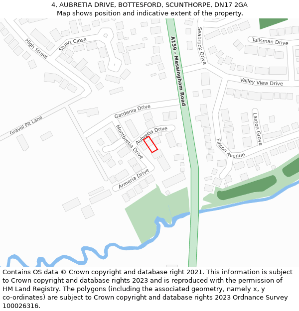 4, AUBRETIA DRIVE, BOTTESFORD, SCUNTHORPE, DN17 2GA: Location map and indicative extent of plot