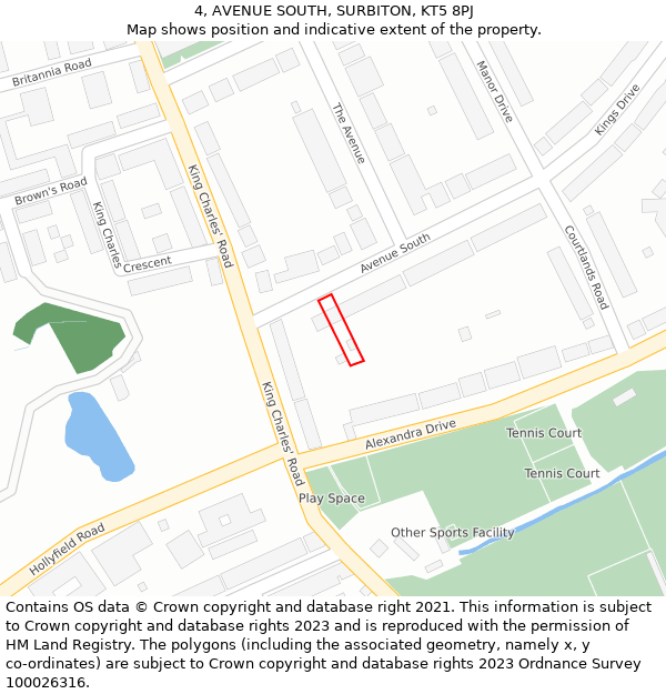 4, AVENUE SOUTH, SURBITON, KT5 8PJ: Location map and indicative extent of plot