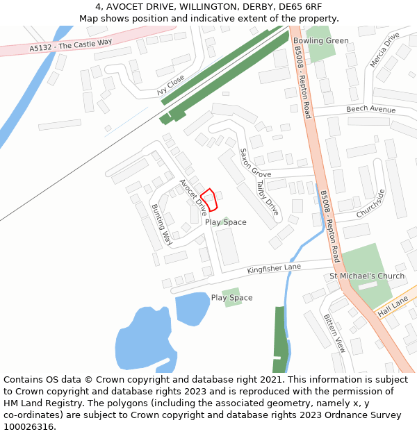 4, AVOCET DRIVE, WILLINGTON, DERBY, DE65 6RF: Location map and indicative extent of plot