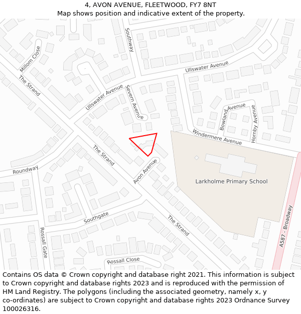 4, AVON AVENUE, FLEETWOOD, FY7 8NT: Location map and indicative extent of plot