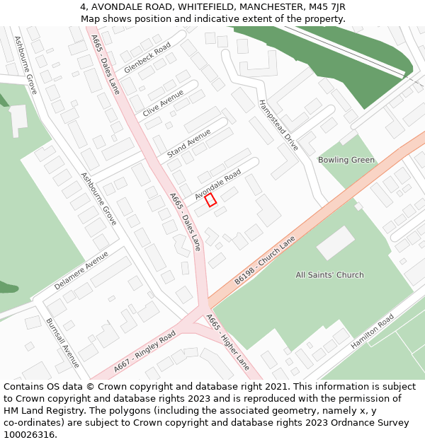 4, AVONDALE ROAD, WHITEFIELD, MANCHESTER, M45 7JR: Location map and indicative extent of plot