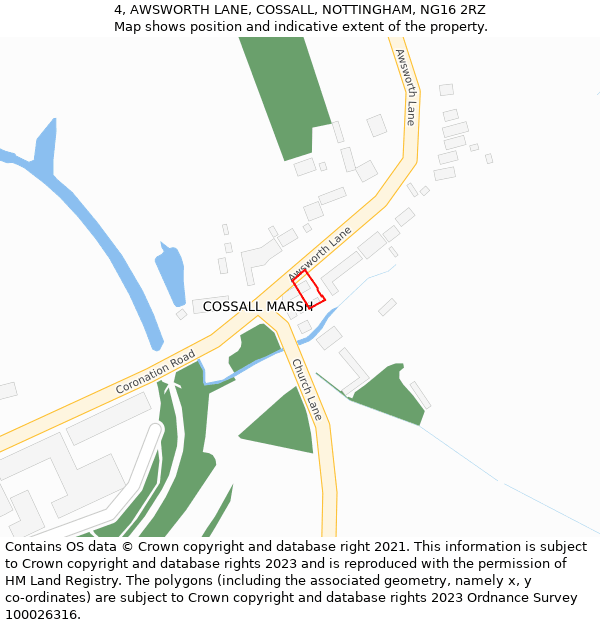 4, AWSWORTH LANE, COSSALL, NOTTINGHAM, NG16 2RZ: Location map and indicative extent of plot