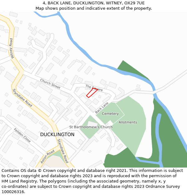 4, BACK LANE, DUCKLINGTON, WITNEY, OX29 7UE: Location map and indicative extent of plot