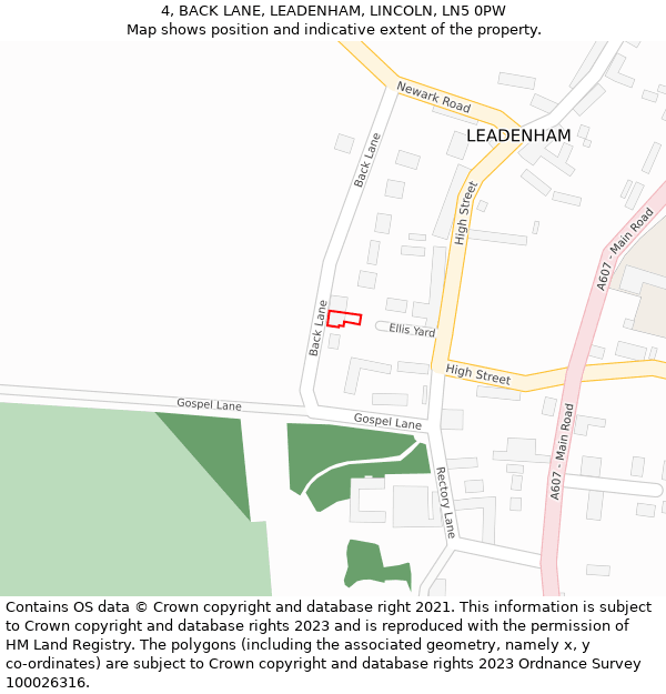4, BACK LANE, LEADENHAM, LINCOLN, LN5 0PW: Location map and indicative extent of plot