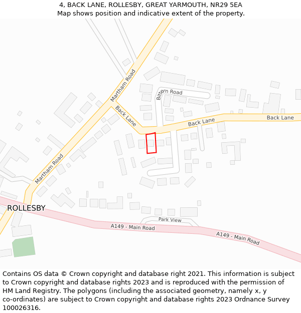 4, BACK LANE, ROLLESBY, GREAT YARMOUTH, NR29 5EA: Location map and indicative extent of plot