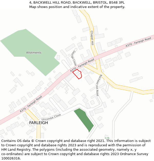4, BACKWELL HILL ROAD, BACKWELL, BRISTOL, BS48 3PL: Location map and indicative extent of plot