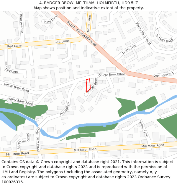 4, BADGER BROW, MELTHAM, HOLMFIRTH, HD9 5LZ: Location map and indicative extent of plot