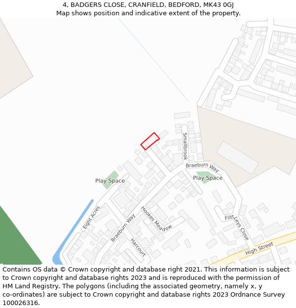 4, BADGERS CLOSE, CRANFIELD, BEDFORD, MK43 0GJ: Location map and indicative extent of plot