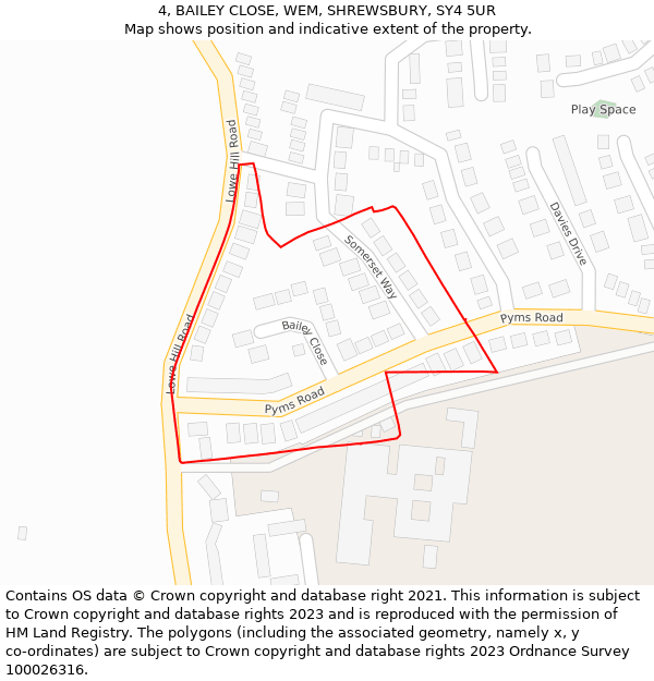 4, BAILEY CLOSE, WEM, SHREWSBURY, SY4 5UR: Location map and indicative extent of plot