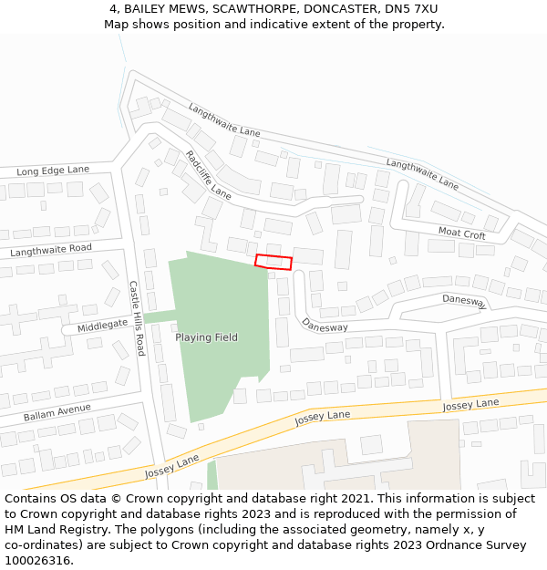 4, BAILEY MEWS, SCAWTHORPE, DONCASTER, DN5 7XU: Location map and indicative extent of plot