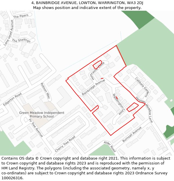 4, BAINBRIDGE AVENUE, LOWTON, WARRINGTON, WA3 2DJ: Location map and indicative extent of plot