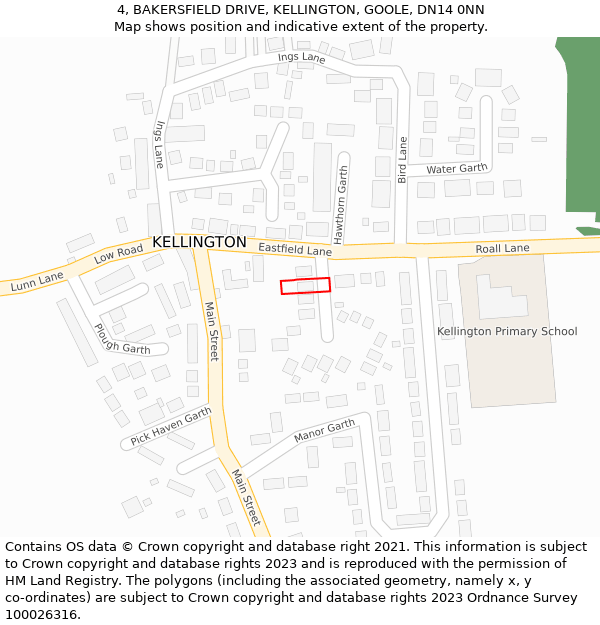 4, BAKERSFIELD DRIVE, KELLINGTON, GOOLE, DN14 0NN: Location map and indicative extent of plot