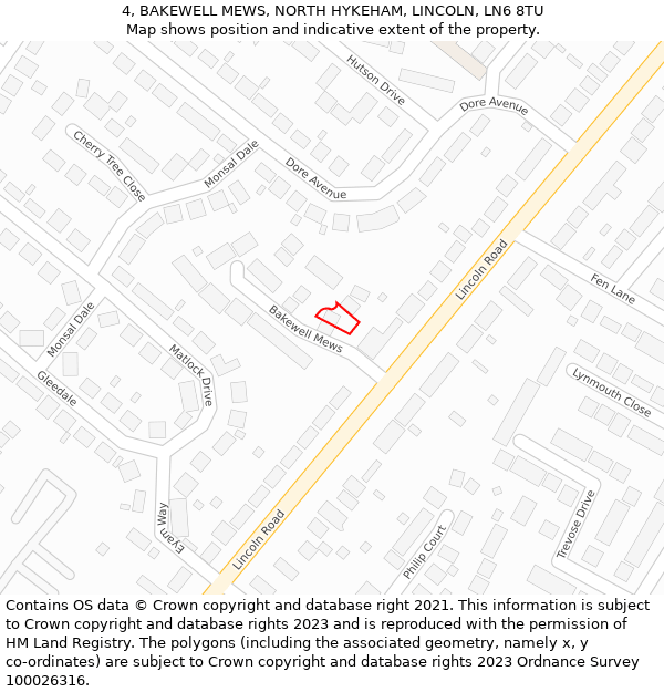 4, BAKEWELL MEWS, NORTH HYKEHAM, LINCOLN, LN6 8TU: Location map and indicative extent of plot