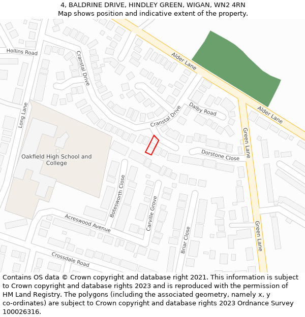 4, BALDRINE DRIVE, HINDLEY GREEN, WIGAN, WN2 4RN: Location map and indicative extent of plot